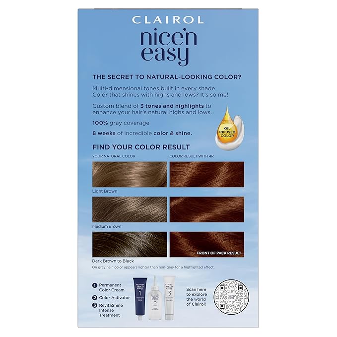 Clairol Nice'n Easy Permanent Hair Dye, 4R Dark Auburn Hair Color, Pack of 1