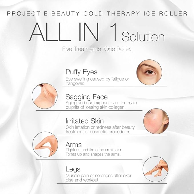Ice Roller Cold Therapy by Project E Beauty | Reduce Under Eye Puffiness & Dark Circles | Tightens & Firms Skin | Diminish Wrinkles | Pain Relief | Muscle Soreness | Redness (Face & Body Roller)