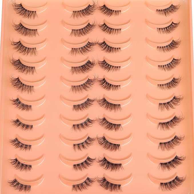 JIMIRE 20 Pairs Hlaf False Eyelashes with Clear Band Half Lashes Wispy Short Accent Lashes 4 Styles Mixed Cat Eye Mink Lashes Fluffy 3/4 Corner Fake Half Lashes Cat Eye Natural Look