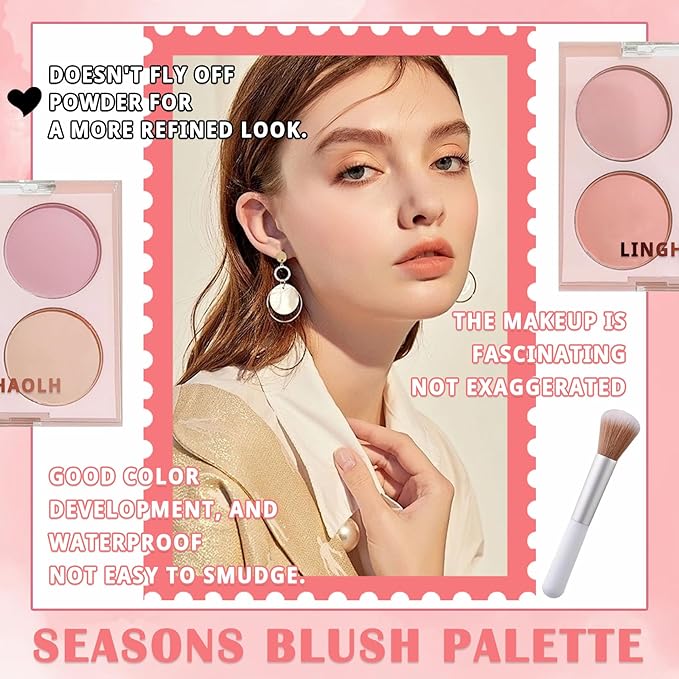 4 Colors Blush Palette for Cheeks,Face Matte Contour Brush 03
