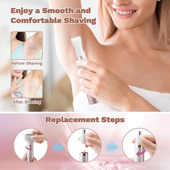 Electric Razors for Women, 5 in 1 Bikini Trimmer for Women, Wet/Dry Electric Shaver, Painless Womens Razor Shavers, Facial Hair Removal for Face Nose Eyebrow Arms Armpit Legs Pubic Area