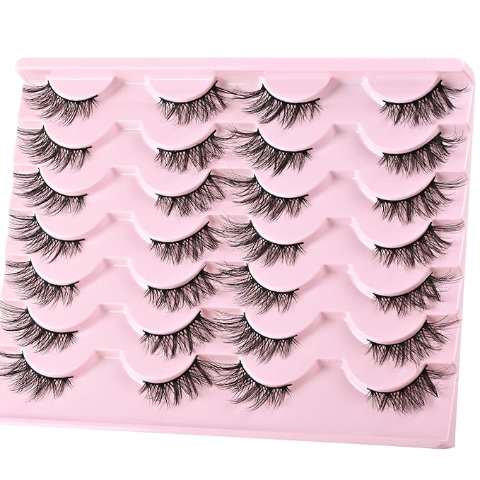 FARRED Half Eyelashes Natural False Lashes Wispy Cat Eye Strips Eyelash 14 Pairs Faux Mink Strip Eye Lashes Pack for Daily Makeup (F20 | 8-15 mm)