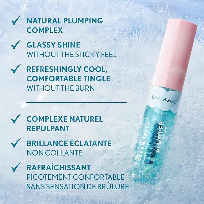 Covergirl Clean Fresh Yummy Plumper Lip Gloss, 740 Blingtastic, Shiny, Vegan Formula, Easy to Apply, Minty Flavor, 0.33oz
