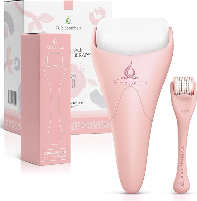 Derma Roller & Ice Roller 2 in 1 for Beard Hair Skin Face 540 Titanium.25mm - Self Care Gifts Facial Skin Care Tools…