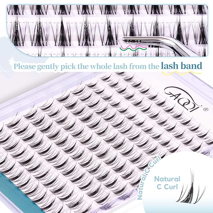 GAQQI Lash Clusters Manga Eyelash Clusters 10-14mm Wet Look Spiky Cluster Lashes 120PCS, Cluster Eyelash Extensions C Curl, Invisible Band Ultra-thin & Soft Clear Band False Lashes (HEROINE)