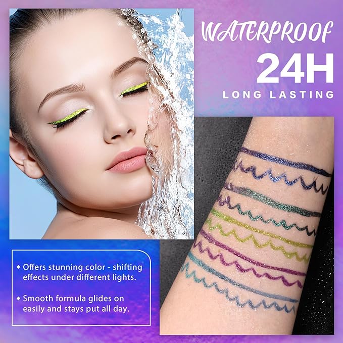 Chameleon Metallic Duochrome Liquid Eyeliner, Color Shifting Shimmery Eye Liner, Duo-color Waterproof Long Lasting Glitter Eye Makeup Pen Eyeliners (Lost Forest)