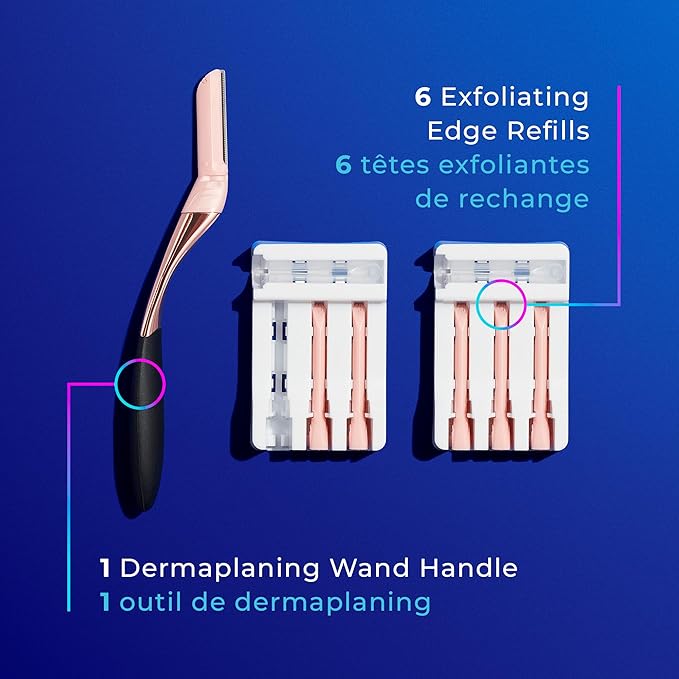 Schick Hydro Silk Dermaplaning Wand, Dermaplaning Tool for Face | Dermaplane Razor for Women Face, Eyebrow Razor, Peach Fuzz Remover, Includes 1 Weighted Metal Handle with 6 Refill Blades