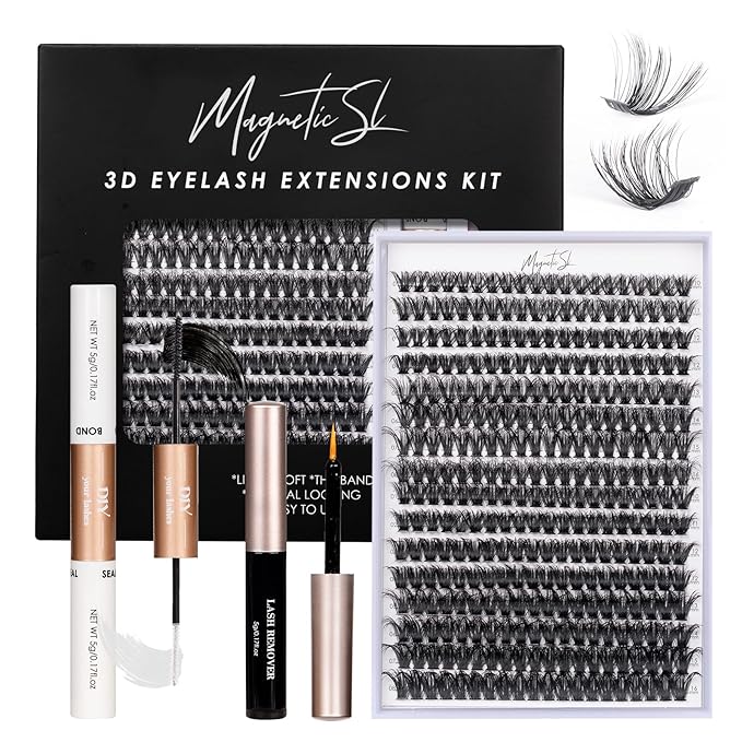 DIY Lash Extensions Kit 320pcs Individual Lashes Clusters 60D 80D D Curl Eyelash Extension Kit with Applicator and Lash Bond&Seal,Clusters Lash Glue Remover For False Eyelash Mix 10-16mm (60D+80D KIT)