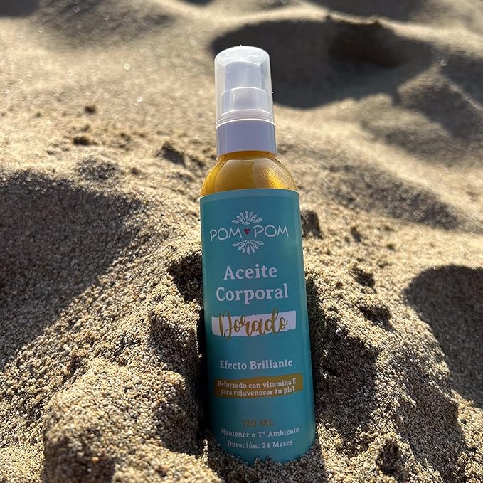 Tanning Oil Pompom - GOLDEN - 100% natural with vitamin E, Eco Friendly - 4 oz