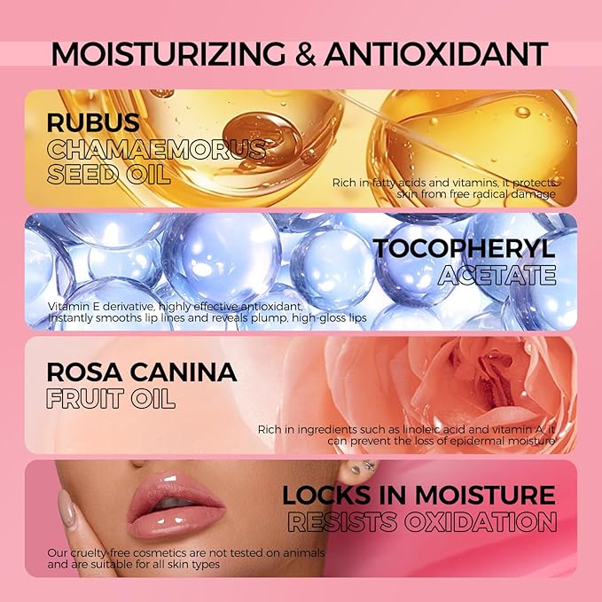 2PC Lip Glow Oil Hydrating 6 Colors, Moisturizing Glow