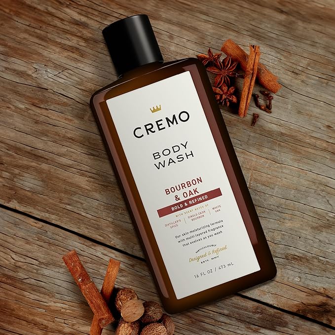 Cremo Body Wash Men, A Sophisticated Blend of Distillers Spice, Fine Bourbon and White Oak, 16 Fl Oz