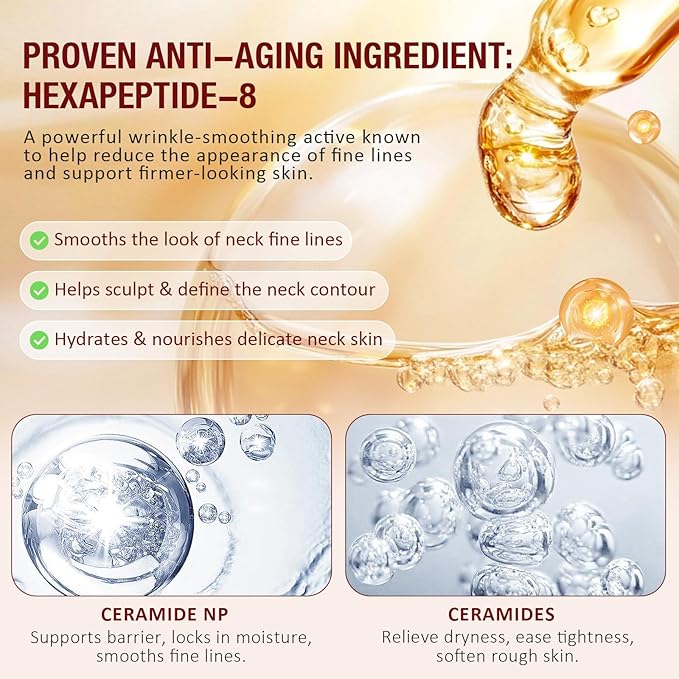 AH-8 Firming Neck Cream with Roller - Anti-Aging Moisturizer for Neck & Chest - Lifts, Tightens, Deeply Hydrates, Reduces Fine Lines & Wrinkles - For Crepey, Sagging Skin - 4.23 fl.oz