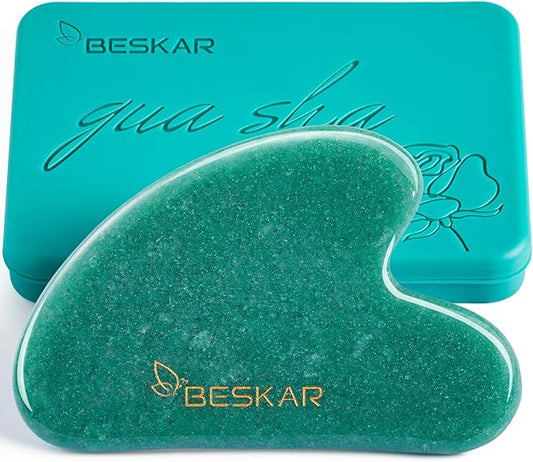 BESKAR Gua Sha Facial Tools, Natural Jade Stone Guasha Massager for Jawline Sculpting, Tighten Face Skin and Reduce Wrinkles, Face Eyes Body Neck Massage Tool, Skin Care Gift