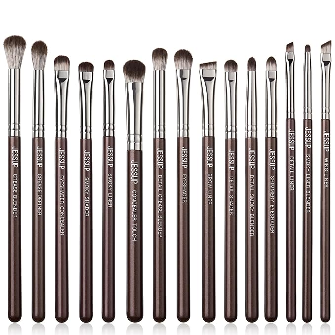 Jessup Eye Makeup Brushes Set Professional 15pcs Brown Eyeshadow Brush Eyebrow Concealer Eyeliner Blending Brush for Makeup Premium Synthetic Eye Brush Set, T499