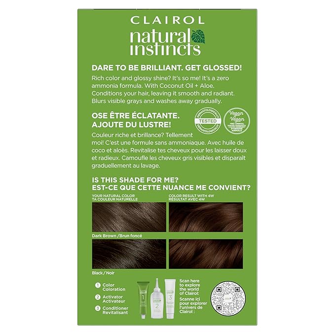 Clairol Natural Instincts Demi-Permanent Hair Dye, 4W Dark Warm Brown Hair Color, Pack of 1