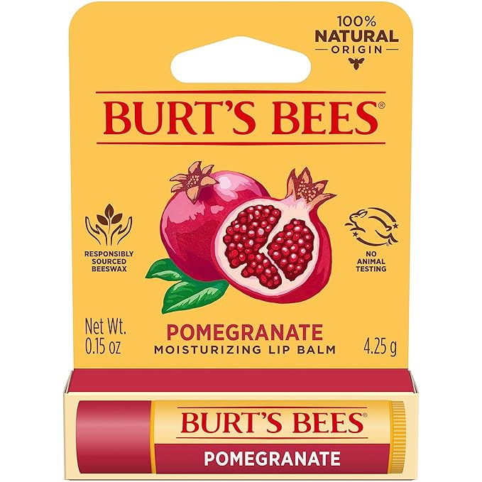 Burt's Bees Lip Balm, Pomegranate, Lip Moisturizer With Responsibly Sourced Beeswax, Tint-Free, Natural Conditioning Treatment, 1 Tube, 0.15 oz.