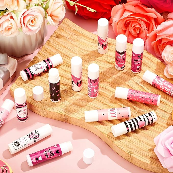 Dunzy 50 Pcs Thank You Gift Lip Balm Bulk Baby Shower Party Favors Bridal Shower Favor Lip Care with Assorted Fruit Flavors Thank You Lipstick for Guest Basket Gift Stuffer (Heart)