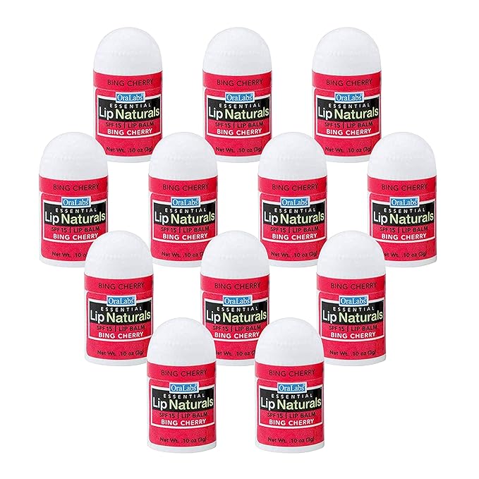 Lip Naturals® | Mini Cherry Lip Balm with Sunscreen (SPF-15) | Made in USA with Beeswax & Coconut Oil | 12-Count Mini Lip Balm Pack with Bing Cherry Flavor (0.10oz/3g Each)