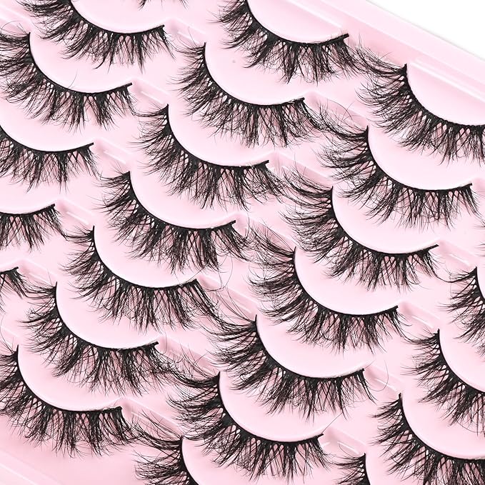 FARRED Cat Eye Lashes Short Natural Eyelashes 15mm Fluffy Wispy Strip Eyelash 14 Pairs Cute Natural Fake Lashes Packs Small Full Pestañas Set (F10 | 9-15mm)