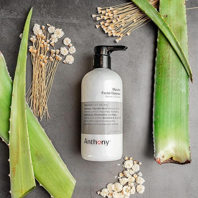 Anthony Glycolic Facial Cleanser for Men – Daily Cleansing Face Wash and Shave Prep – Hydrating, Exfoliating, and Gentle on Sensitive Skin – Non-foaming, 16 Fl Oz