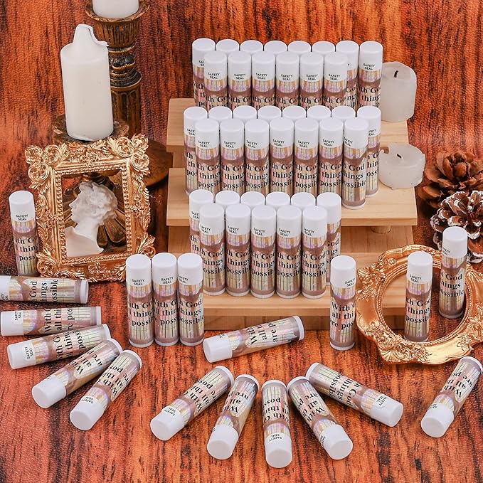 DMSKY 60 Lip Balm Bulk, Christian Gift for Women Men Faith Religious Moisturizing Lip Care Product Stocking Stuffers with Inspirational Scripture Happy Moment Praise God for Friend