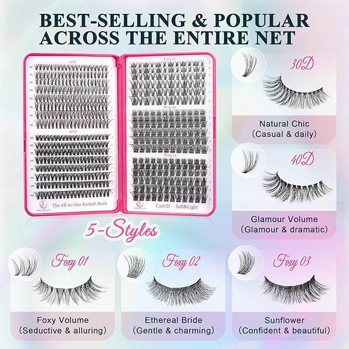 Lash Clusters - Wispy Lash Clusters For Natural Look 8-16MM 536Pcs Eyelash Clusters D Curl Individual Lashes for DIY Lash Extension Kit