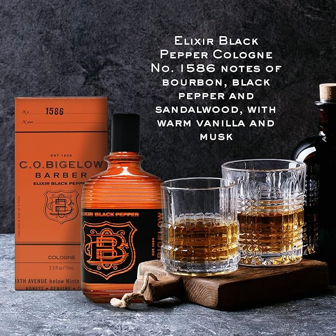 C.O. Bigelow - Elixir Black Pepper - No. 1586, 2.5 fl oz, Cologne for Men, Bourbon & Sandalwood Scented, Masculine, Refined, Long Lasting Mens Cologne