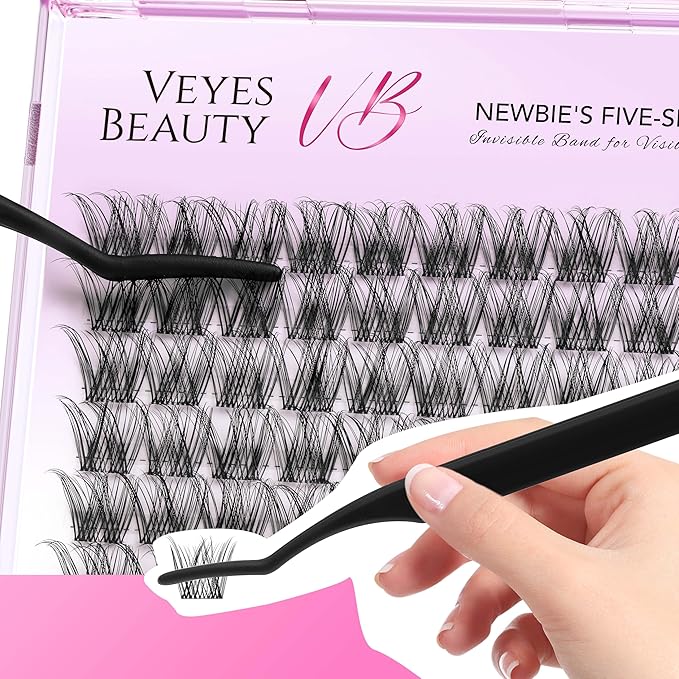 VEYESBEAUTY Lash Clusters Individual Eyelash Extensions Thin & Invisible Band DIY False Eyelashes for Self-application Newbie's Five-Second Series Wispy Lash Tray, LuxeBold 16mm Single Length