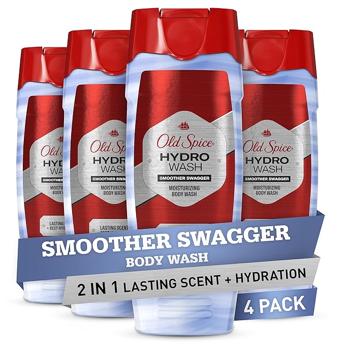 Old Spice Moisturizing Body Wash for Men, Hydro Wash, 2-in-1 Long Lasting Scent & Deep Hydration, 24/7 Shower Fresh, Smoother Swagger Scent, 16 oz (Pack of 4)