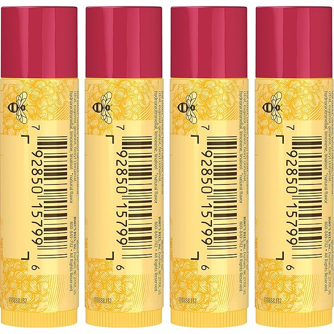 Burt's Bees Lip Balm - Pomegranate, Lip Moisturizer With Responsibly Sourced Beeswax, Tint-Free, Natural Origin Conditioning Lip Treatment, 4 Tubes, 0.15 oz.