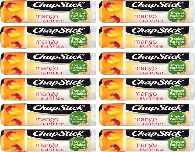 ChapStick Tropical Paradise (Mango Sunrise Flavor, 0.15 Ounce) Lip Balm Tube, Skin Protectant, Lip Care, (1 Tray, 12 Sticks)