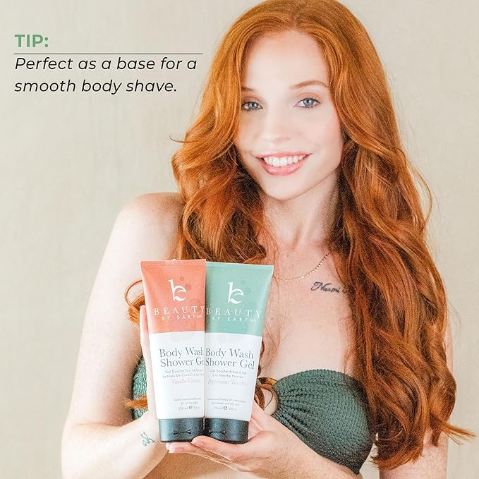 Beauty by Earth Peppermint Tea Tree Oil Shower Gel Body Wash - Made in USA with Organic & Natural Ingredients, Mens Body Soap Liquid, Moisturizing Cleansing Gel for Men & Women, Non Toxic Body Wash