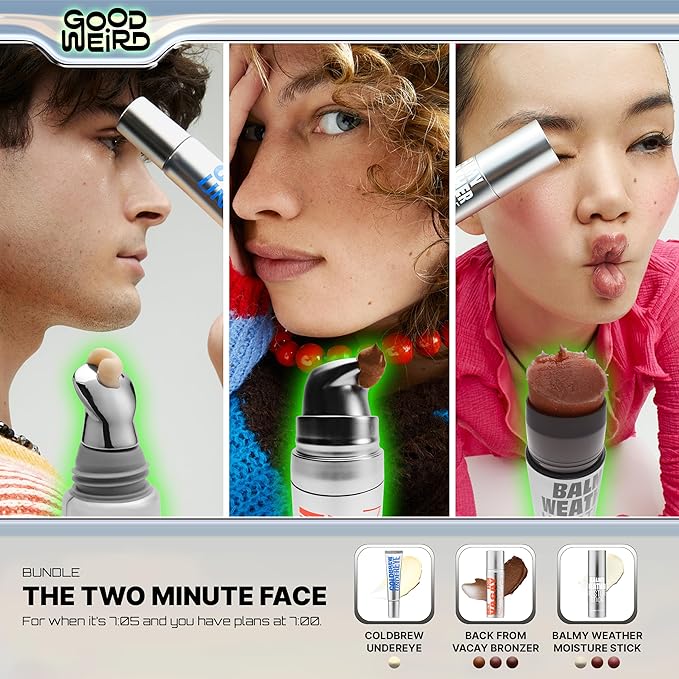 GOOD WEIRD Back From Vacay Bronzer - Vegan Liquid Face Bronzer Gel Cream for Men and Women | Natural Glow Lightweight Highlighter Makeup | Subtle Shimmer | 0.56 fl. oz. | BORA BORA (Dark Bronze)