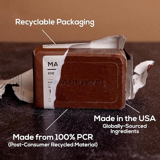 MARLOWE. No. 109 Coffee Bar Soap 7 oz (3 Bars), Body Scrub Soap for Men, Refreshing, Energizing & Exfoliating with Natural Extract, Caffeine, Coffee Bean & Cocoa Butter, Fresh Brewed Scent