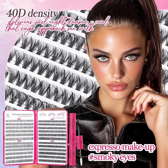 Waltz Lash Clusters Kit - Lash Clusters Lash Extension Kit with Bond and Seal Eyelash Cluster 20D30D40D50D-0.07D Cluster Eyelash Extensions Eyelash Extension Kit DIY at Home
