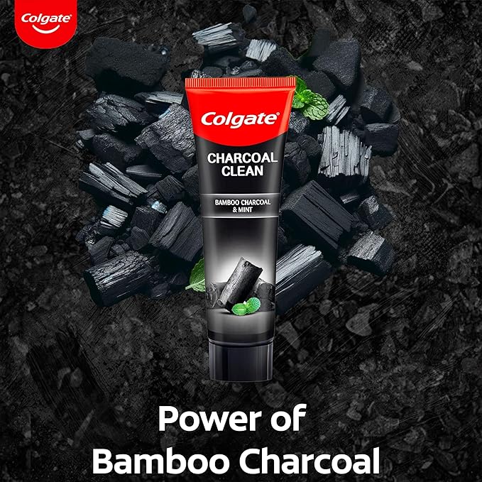 Colgate Charcoal Clean Black Gel Toothpaste, Deep Clean Tooth Paste with Bamboo Charcoal & Wintergreen Mint for Plaque Removal, 120 g (Pack of 1) Multicolour