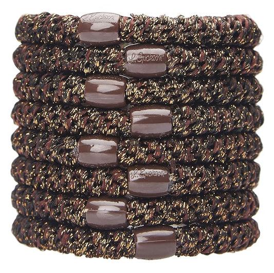 L. Erickson Grab & Go Pony - Metallic Espresso - 8 Pack Ponytail Holder Hair Ties