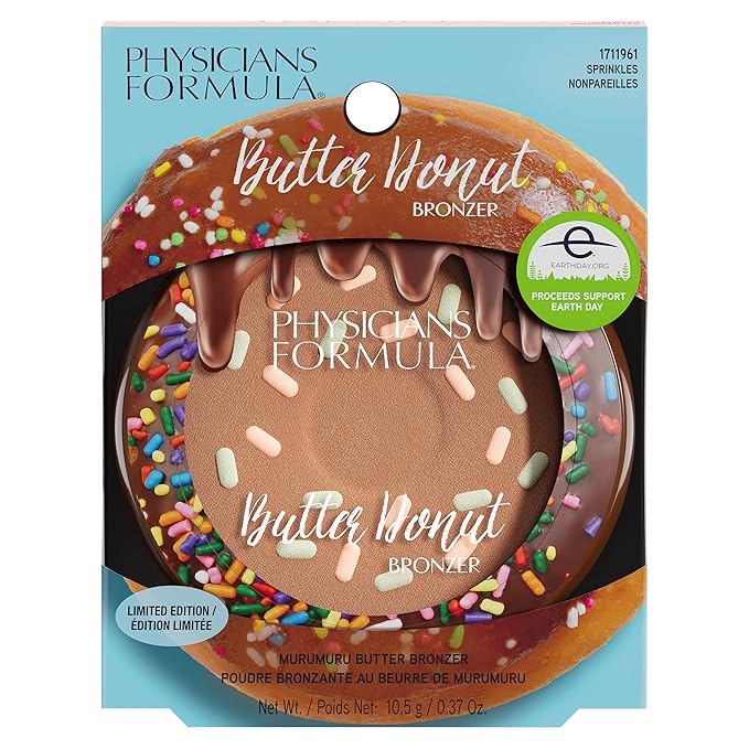 Physicians Formula Murumuru Butter Cheat Day Donut Bronzer, Lightweight, Cruelty-Free, For Sensitive Skin, Dark Shimmer Cream Bronzer, 0.38Oz, Sprinkles