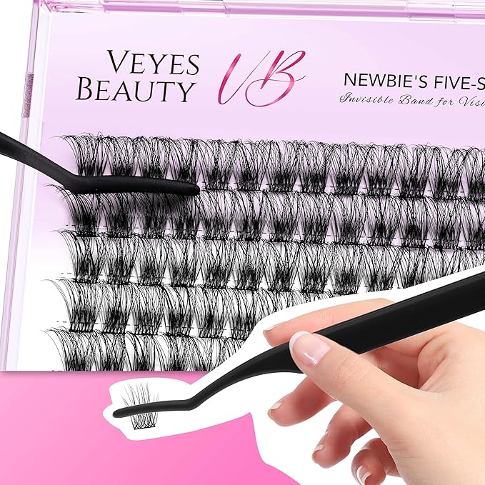 VEYESBEAUTY Lash Clusters Individual Eyelash Extensions Thin & Invisible Band DIY False Eyelashes for Self-application Newbie's Five-Second Series Wispy Lash Tray, Boldeye 12mm Single Length