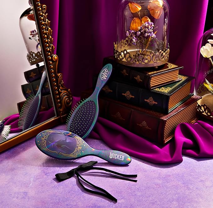 Wet Brush Original Detangler Hair Brush Elphaba (Wicked) Kit - Ultra-Soft IntelliFlex Bristles - Detangling Brush Glides Through Tangles For All Hair Types (Wet Dry & Damaged) - 1 Brush & 1 Bow