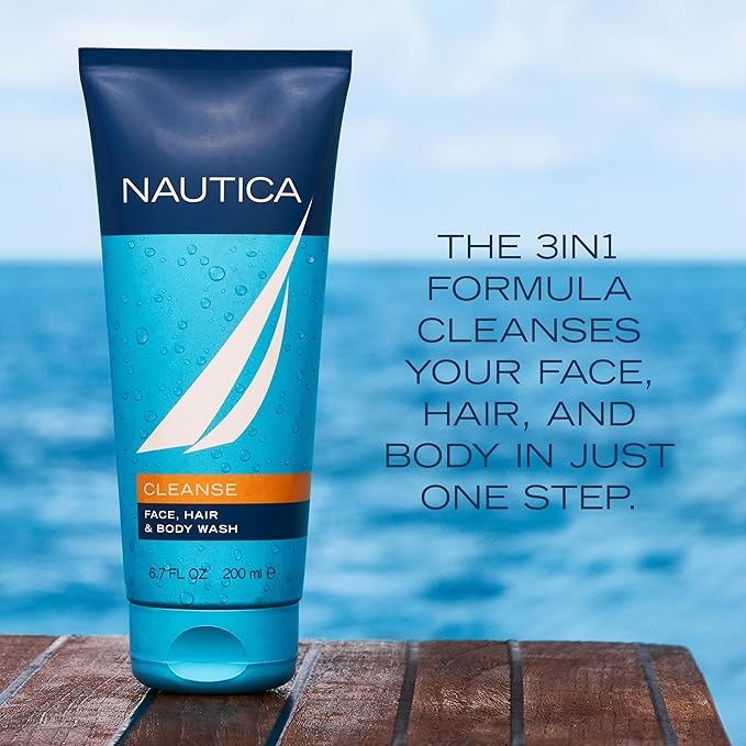 Nautica Grooming Cleanse Shower Gel 6.7 fl oz (Pack of 1), Notes of Grapefruit, Lavender, and Wood, Men's Fragrance, Long Lasting, Everyday Fragrance