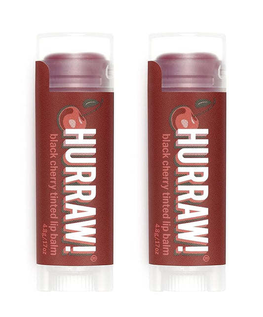 Hurraw! Black Cherry Tinted Lip Balm, 2 Pack: (Sheer Red Tint) Organic, Certified Vegan, Cruelty and Gluten Free. Non-GMO, 100% Natural Ingredients. Bee, Shea, Soy and Palm Free. Made in USA