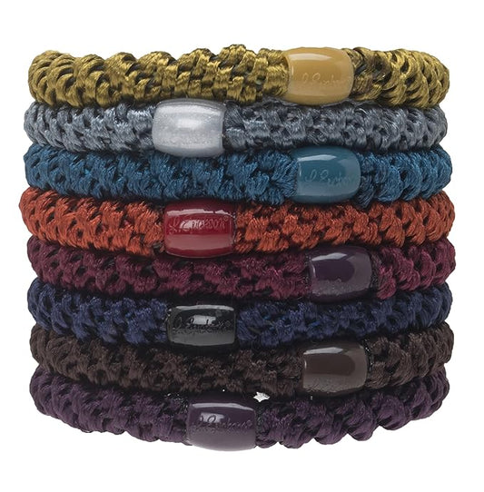L. Erickson Grab & Go Pony - Fall Colors - 8 Pack Ponytail Holder Hair Ties - Dark Color Mix