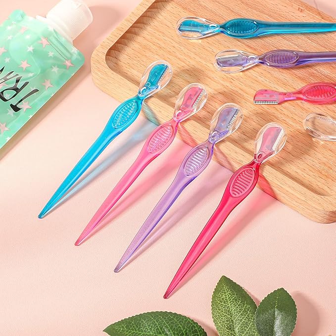 16 Pcs Small Eyebrow Razor for Women Portable Face Razors for Women Facial Hair Lip Trimmer Hair Shaving Removal Tool Dermaplaning Tool Eyebrow Shaver with Safety Cap for Makeup Face Care, 4 Colors