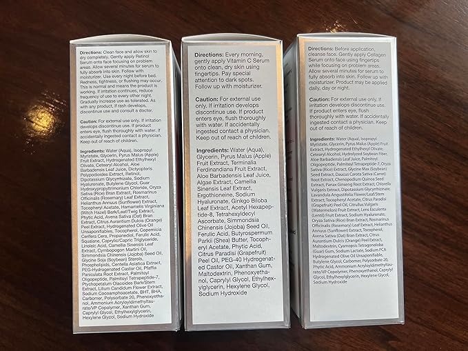 Professional Skin Care Set. Anti-aging Serum Set Contains Collagen Serum, Retinol Serum, Vitamin C Serum. Helps W/Appearance Of Wrinkles, Plump Skin, & Brighten Skin, 1 Fl Oz (3-Pack)