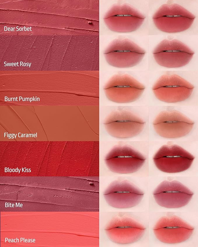 HEVVYMAKEUP Blurring Effect Lip Tint - Airy Velvet Matte Lips - Vegan, Longwear, Vibrant, Buildable Creamy Soft Texture - Korean Lip Makeup, Bloody Kiss, 0.13 fl.oz.