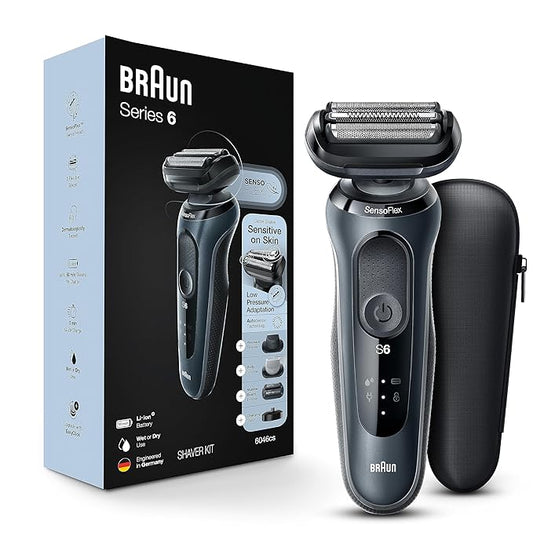 Braun Series 6 6046cs Electric Razor for Men, Wet & Dry, Electric Razor, Rechargeable, Cordless Foil Shaver with Charging Stand, Travel Case and Precision Trimmer, Black