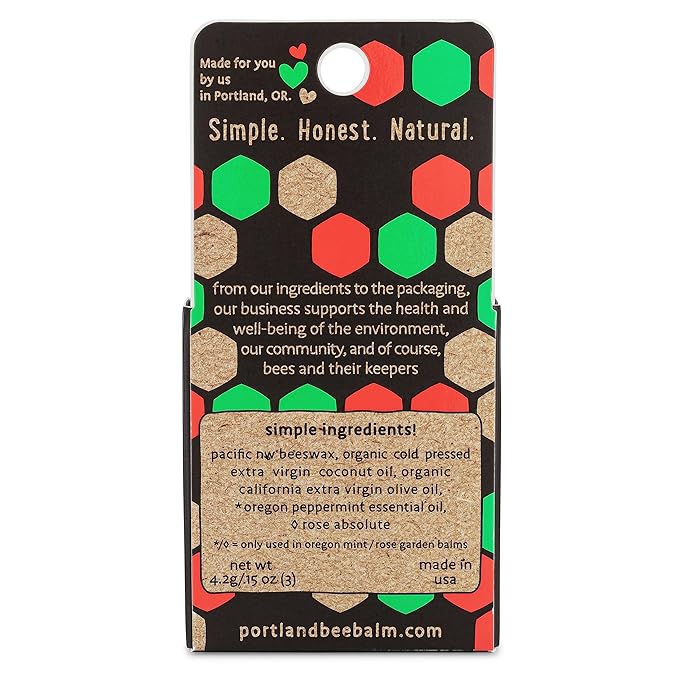 Portland Bee Balm All Natural Handmade Beeswax Based Lip Balm Unscented, Oregon Mint and Rose Assortment 3 Count