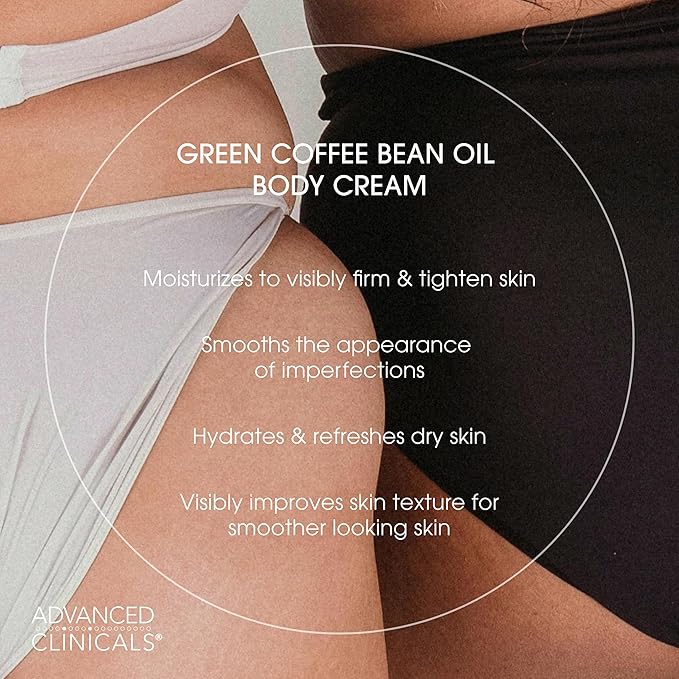 Advanced Clinicals Green Coffee Bean Thermo Firming Body Cream | Anti Cellulite Cream | Caffeine Body Lotion Moisturizer To Firm, Tighten, & Hydrate Look Of Legs, Arms, Tummy, Butt, & Thighs, 16 Oz