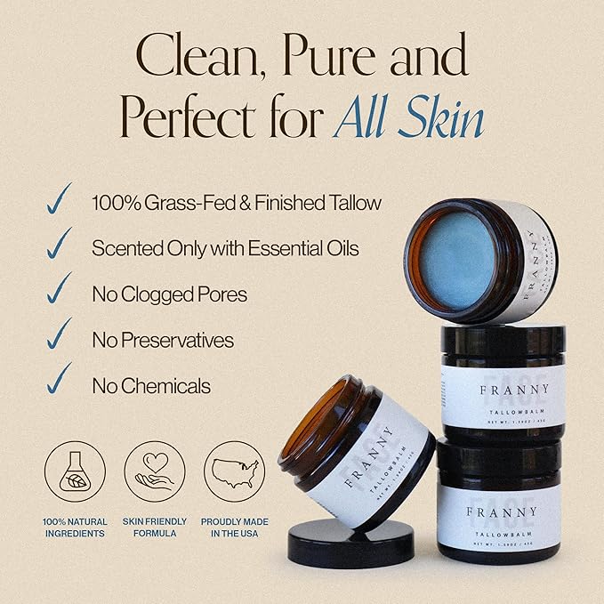 Beef Tallow For Face & Body | Grass Fed & Finished Beef Tallow Balm Infused with Essential Oils (Lavender, Jojoba) | Face Moisturizer to Revitalize and Nourish Skin - 2Oz